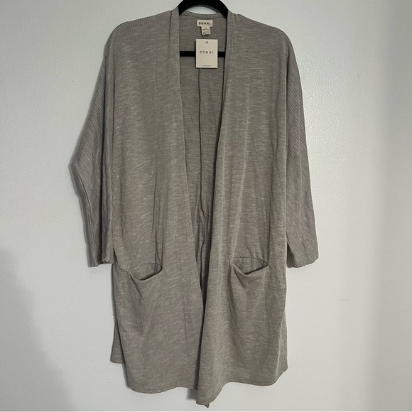 NWT DONNI Anthropology Ribbed Cardigan Sweater Grey OSFA - Picture 1 of 6